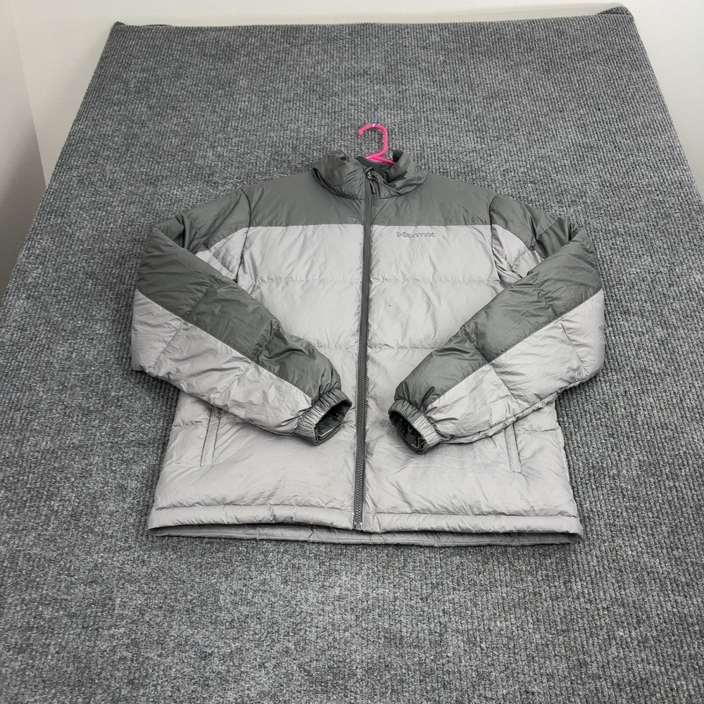 Marmot Puffer Jacket Mens‎ M Grey Polyester 700 Fill Down Colorblock Gorpcore